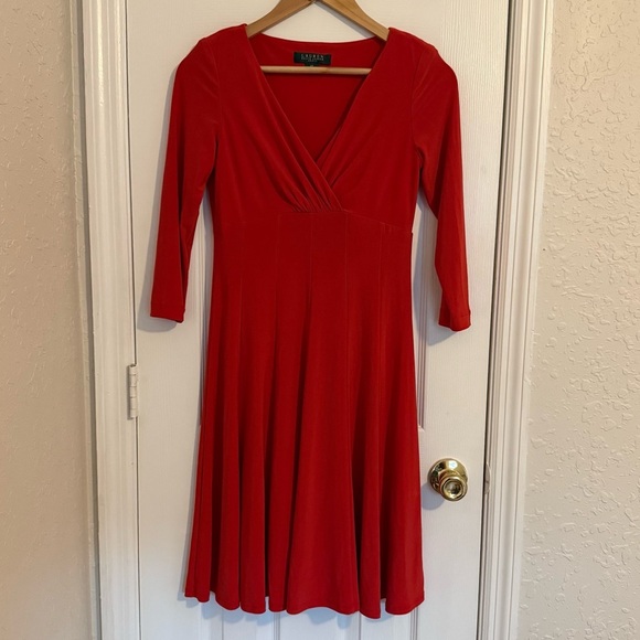 Lauren Ralph Lauren Dresses & Skirts - Lauren Ralph Lauren Red 3/4 Sleeve Fit Flare Dress 4P Office Formal Business
